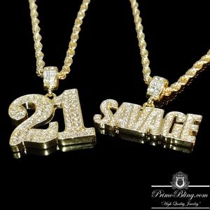 PrimoBling.com Accessories - 14k Gold Plated 21 Savage Hip Hop Necklace Set PrimoBling.com Accessories - 14k Gold Plated 21 Savage Hip Hop Necklace Set